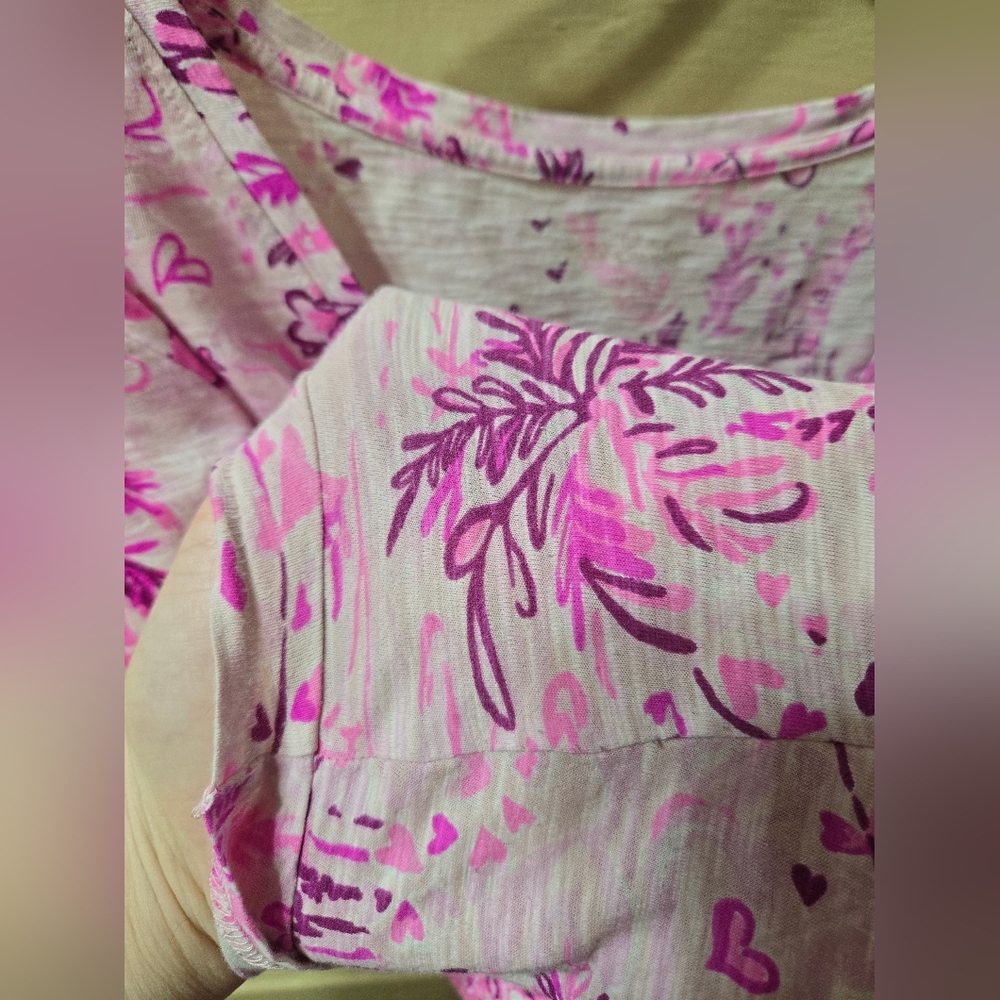 Lilly Pulitzer Wild About You Etta V-Neck Short Sleeve Pink Purple White Top - Picture 3 of 10